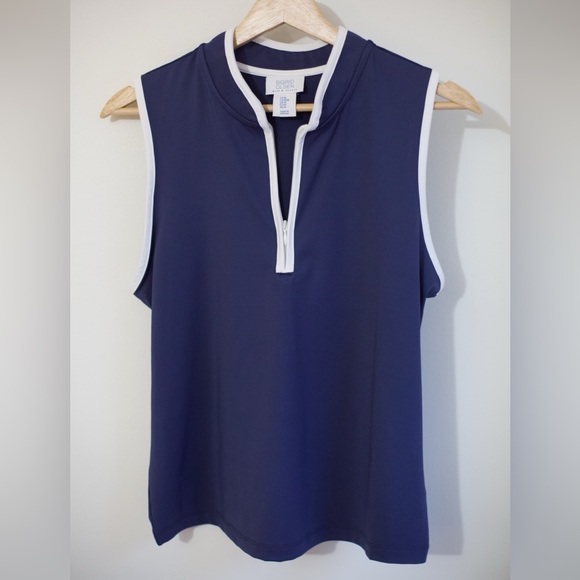 Sigrid Olsen Navy Sleeveless Zip-Neck Top – Size M - Picture 2 of 6